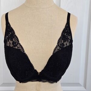 Victoria's Secret Love Cloud Lightly Lined Black Plunge Bra Size 34DD Lingerie‎